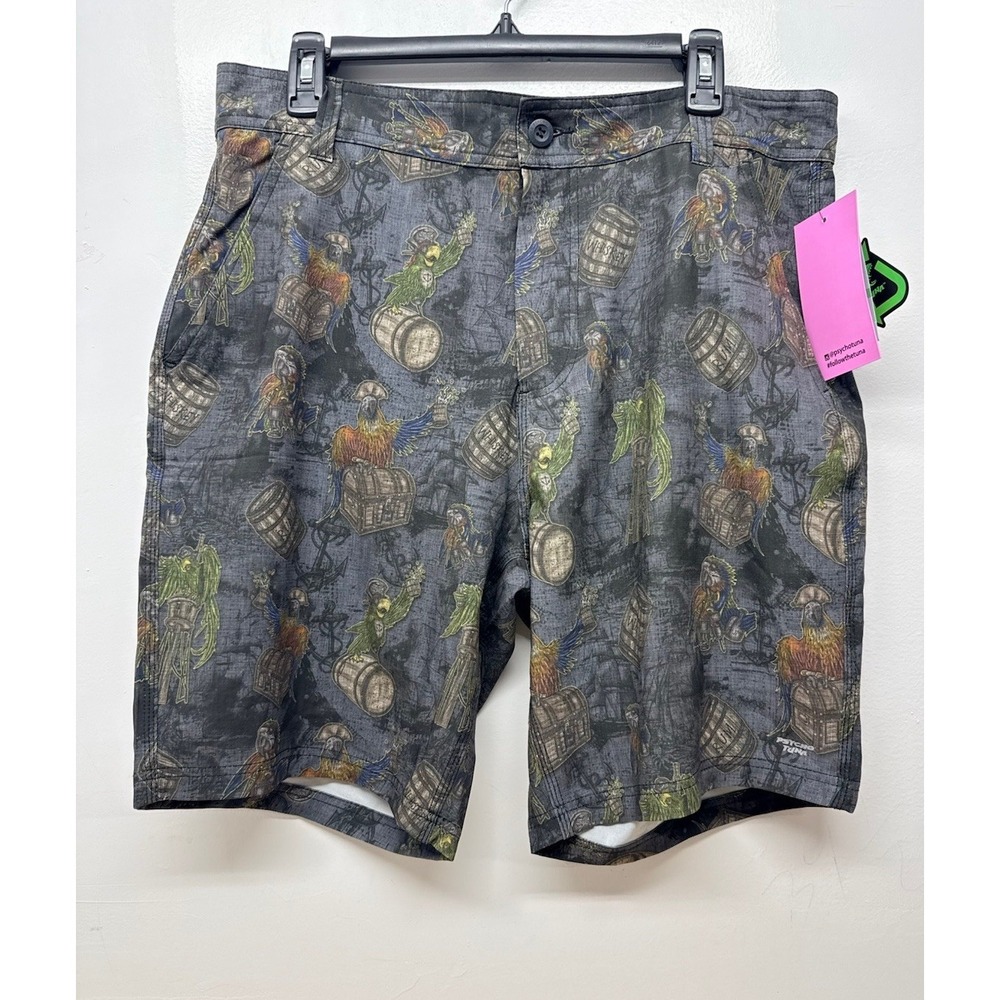 Psycho Tuna Size 34 Pirate Captain 4-Way Stretch Swimsuit Board Surf Shorts #59